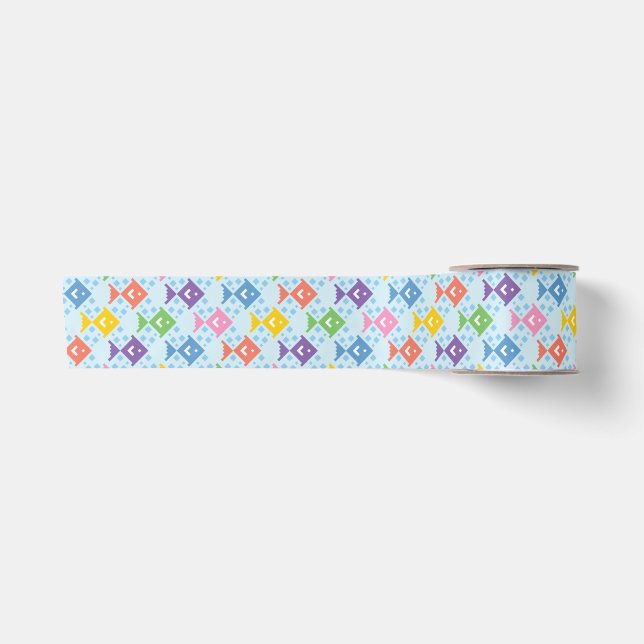 Colorful Ocean Fish Pattern Satin Ribbon (Front)