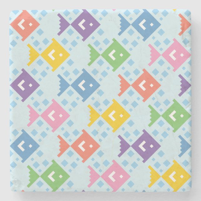 Colorful Ocean Fish Pattern Stone Coaster (Front)