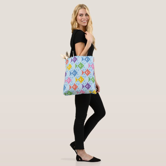 Colorful Ocean Fish Pattern Tote Bag (On Model)