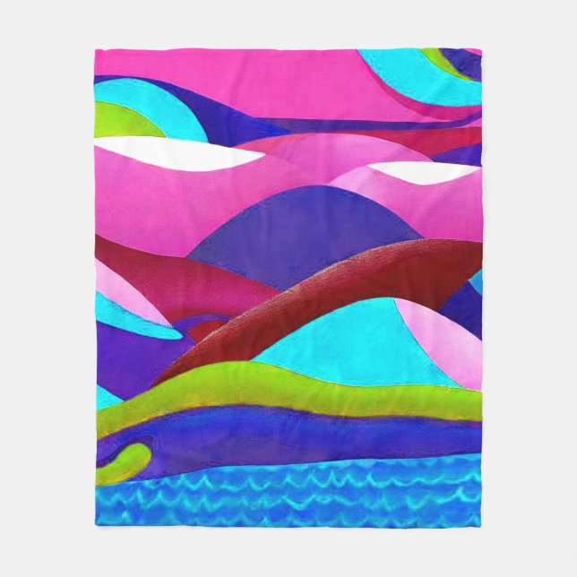 Colorful Ocean Hills Fleece Blanket (Front)