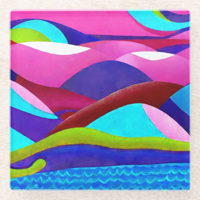 Colorful Ocean Hills Glass Coaster (Front)