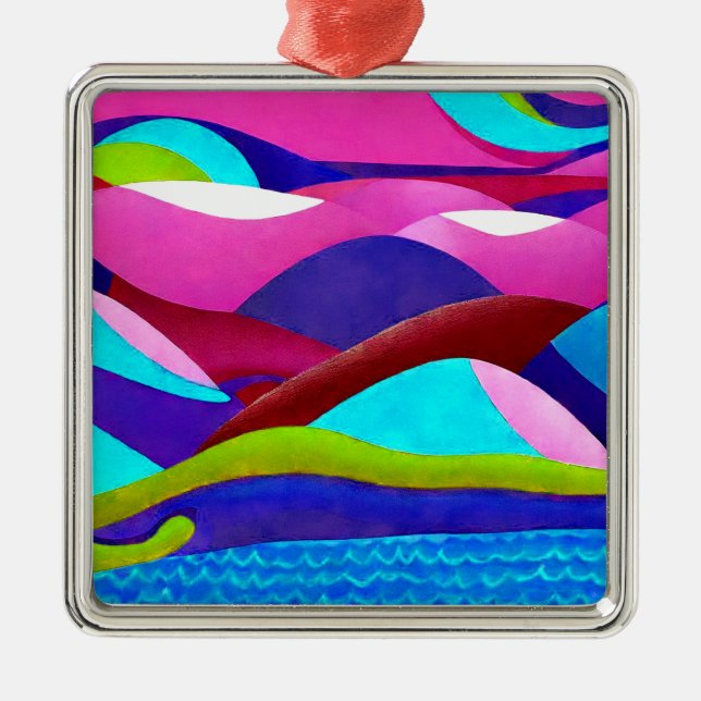 Colorful Ocean Hills Metal Ornament (Front)