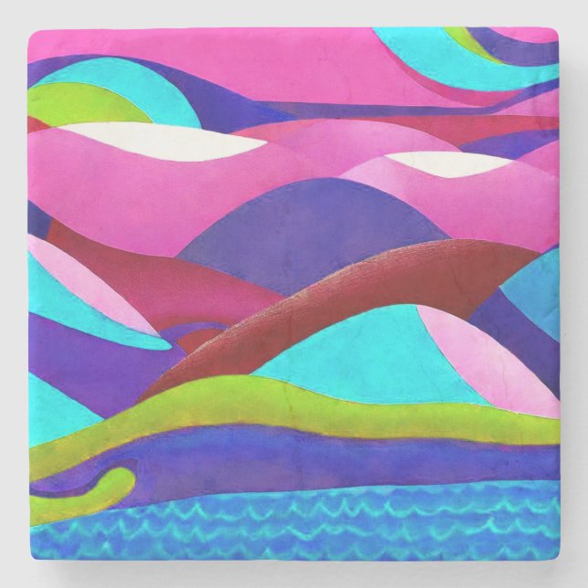 Colorful Ocean Hills Stone Coaster (Front)