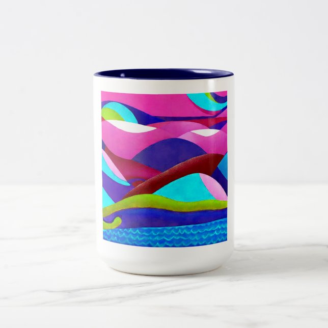 Colorful Ocean Hills Two-Tone Coffee Mug (Center)