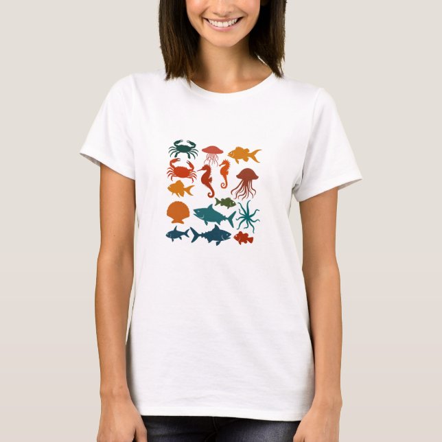 Colorful Ocean Life T-Shirt Design (Front)