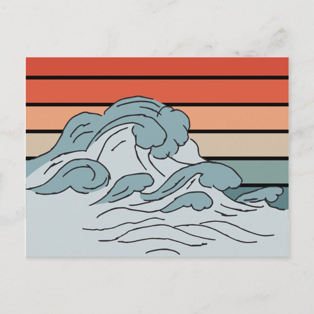 Colorful Ocean Ocean Waves Aesthetic With Beach Wa Postcard (Front)