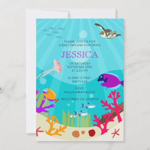 Colorful Ocean Sea Animals Baby Shower Invitation