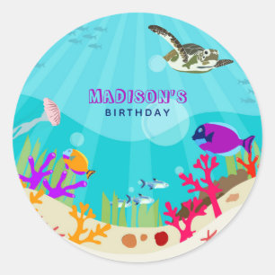 Colorful Ocean Sea Animals Kids Birthday Classic Round Sticker