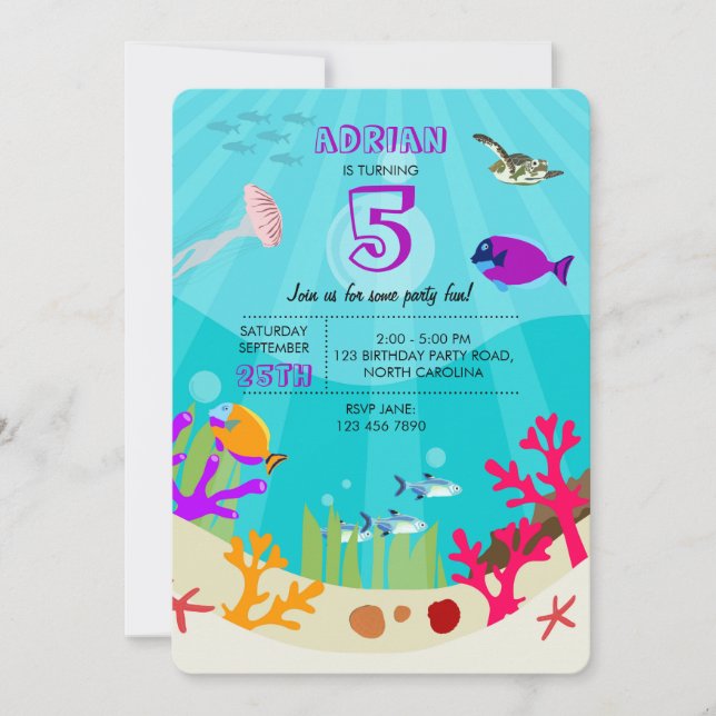 Colorful Ocean Sea Animals Kids Birthday Invitation (Front)