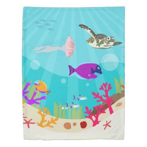 Colorful Ocean Sea Animals Kids Duvet Cover