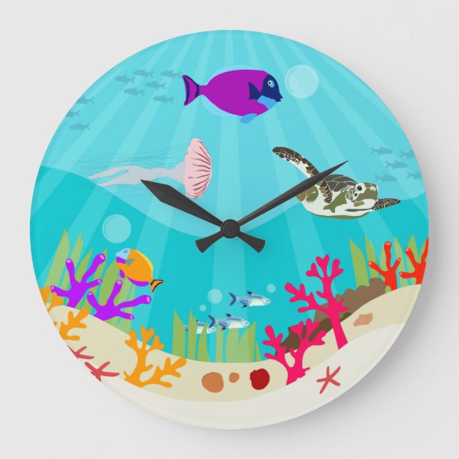 Colorful Ocean Sea Animals Kids  Large Clock (Front)