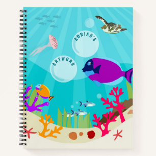 Colorful Ocean Sea Animals Kids Name Sketchbook Notebook