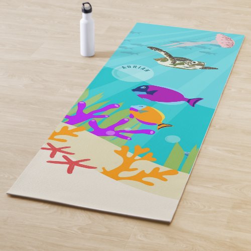 Colorful Ocean Sea Animals Kids Name  Yoga Mat