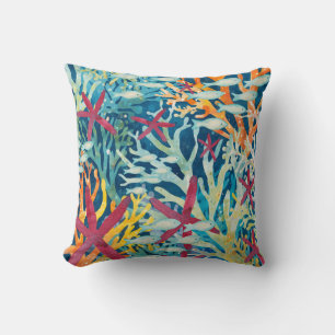 Colorful Ocean Sealife Fish Starfish Coral Throw Pillow