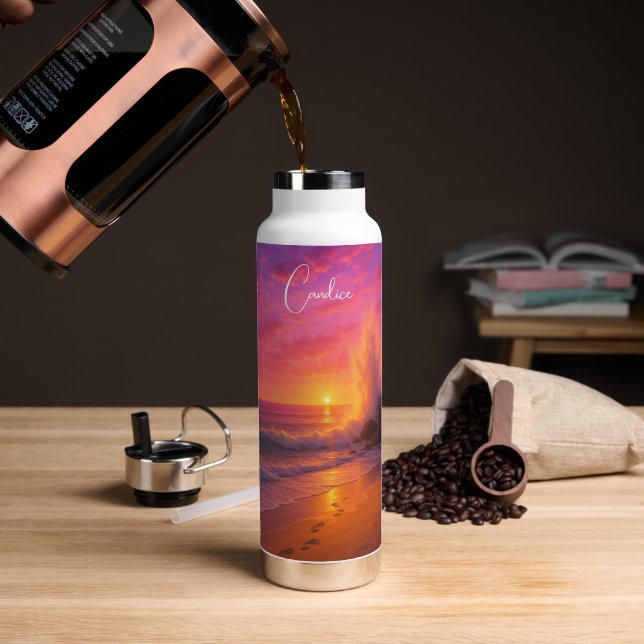 Colorful Ocean Sunrise makes a big splash - Water Bottle (Coffee (Rotated))