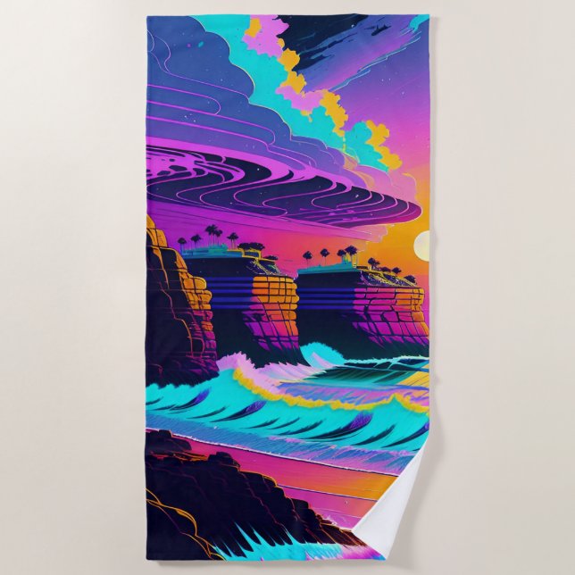 Colorful Ocean Sunset Beach Towel (Front)