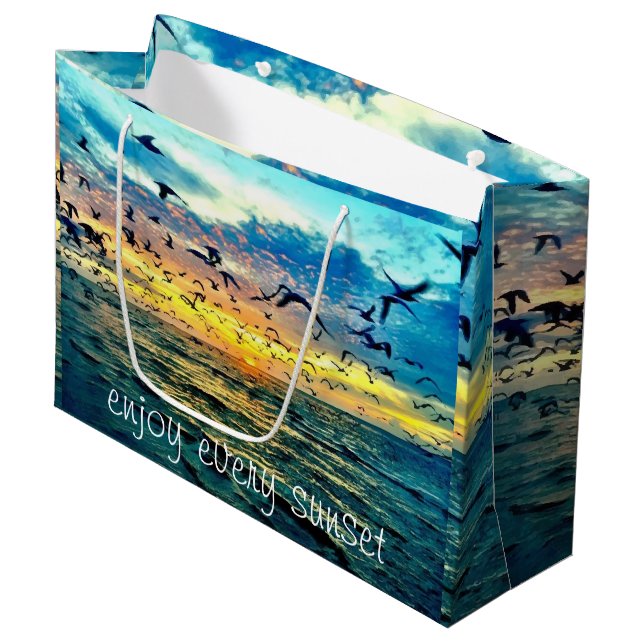 Colorful Ocean Sunset Print Large Gift Bag (Front Angled)