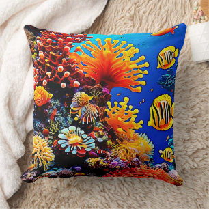 Colorful Ocean Underwater Life Throw Pillow