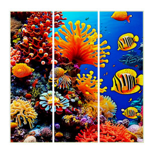 Colorful Ocean Underwater Life Triptych