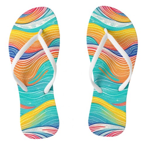Colorful Ocean Waves Design Flip Flops