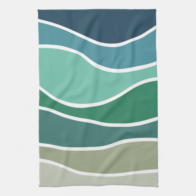 Colorful ocean waves kitchen towel (Vertical)