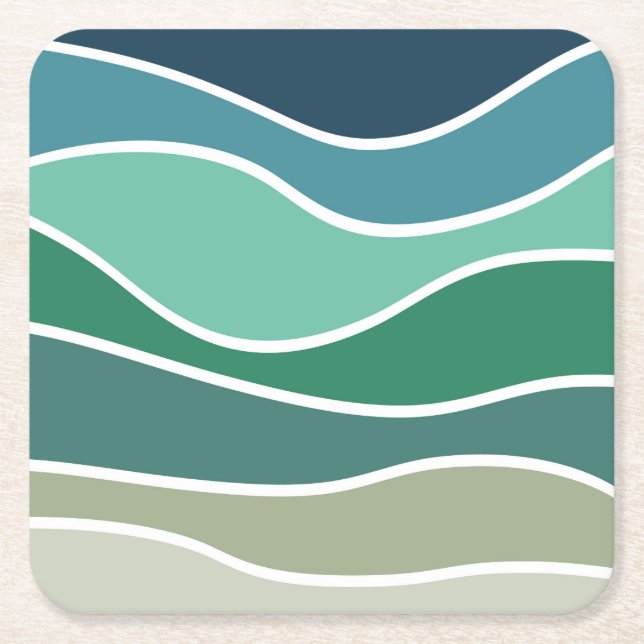 Colorful ocean waves square paper coaster (Front)