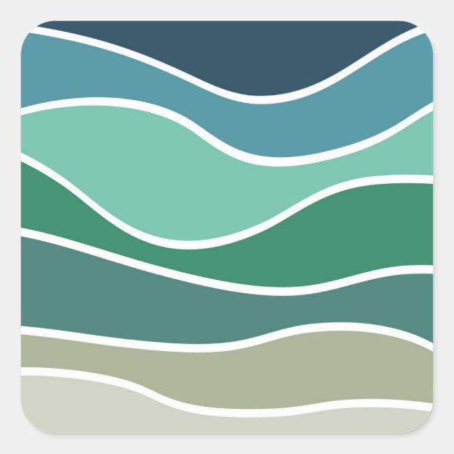 Colorful ocean waves square sticker (Front)