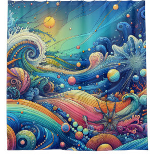 Colorful Ocean Waves Tropical Shower Curtain