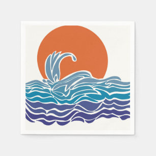 Colorful ocean waves with beautful sunset napkins