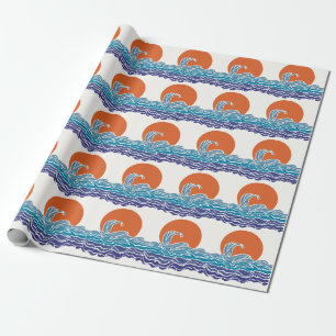 Colorful ocean waves with beautful sunset wrapping paper
