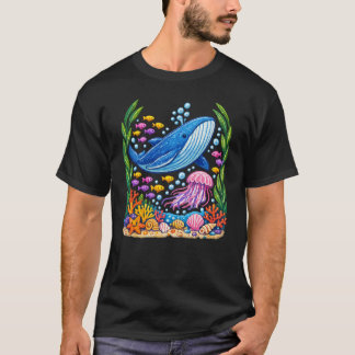 Colorful Ocean Whale and Jellyfish Underwater Reef T-Shirt