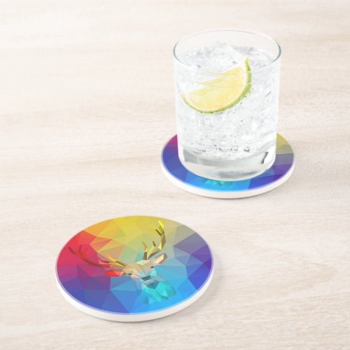 Colorful Octagonal Deer and background Coaster