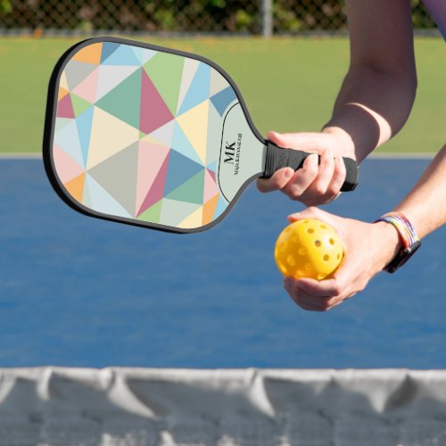 Colorful octagonal geometric background monogram pickleball paddle