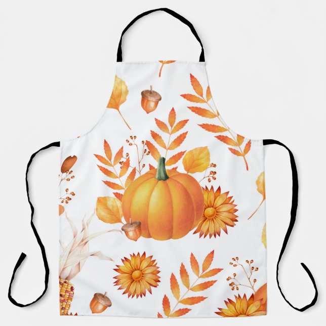 Colorful October Pumpkins Autumn Pattern Apron (Front)