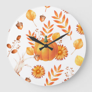 Colorful October Pumpkins Autumn Pattern Large Clock