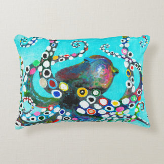 Colorful octopus hand drawn illustration painting accent pillow