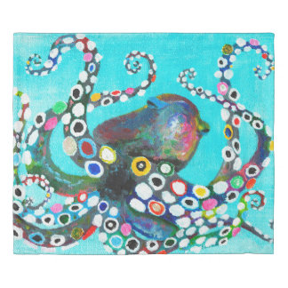 Colorful octopus hand drawn illustration painting duvet cover