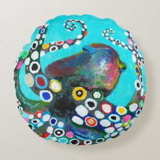 Colorful octopus hand drawn illustration painting round pillow