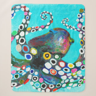 Colorful octopus hand drawn illustration painting sherpa blanket