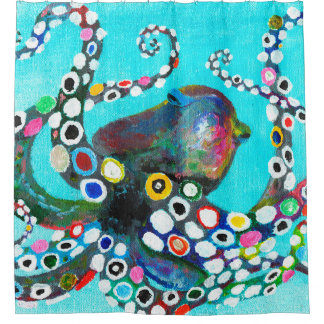 Colorful octopus hand drawn illustration painting shower curtain