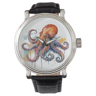 colorful octopus in watercolor watch