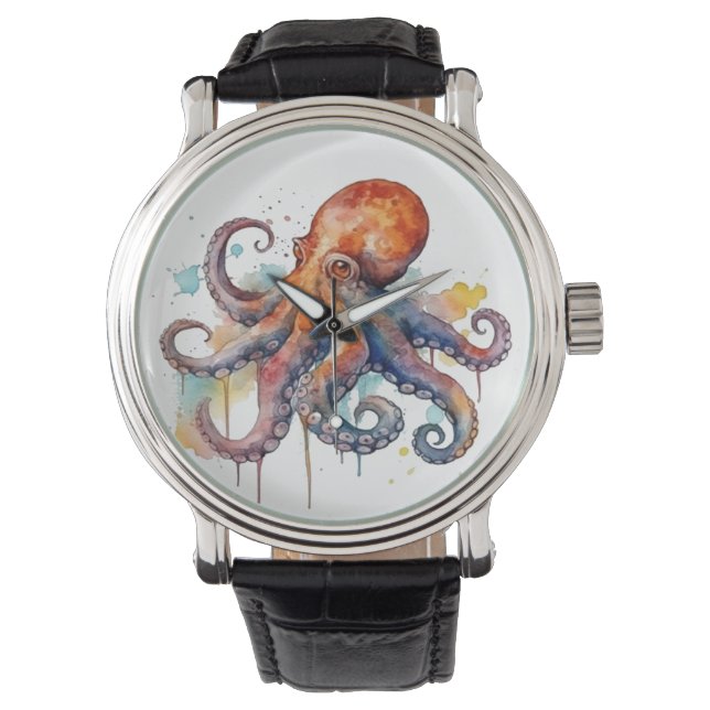 colorful octopus in watercolor   watch (Front)
