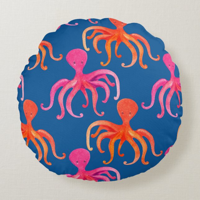Colorful octopus seamless pattern round pillow (Front)