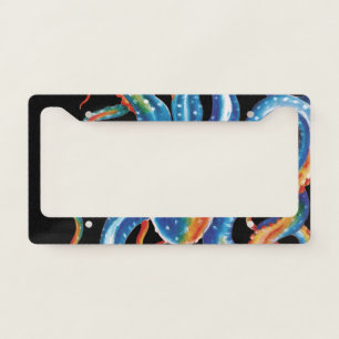 Colorful Octopus Tentacles On Black License Plate Frame