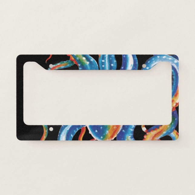 Colorful Octopus Tentacles On Black License Plate Frame (Front)