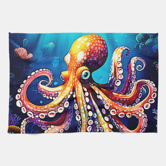 Colorful Octopus View Design Kitchen Towel (Horizontal)