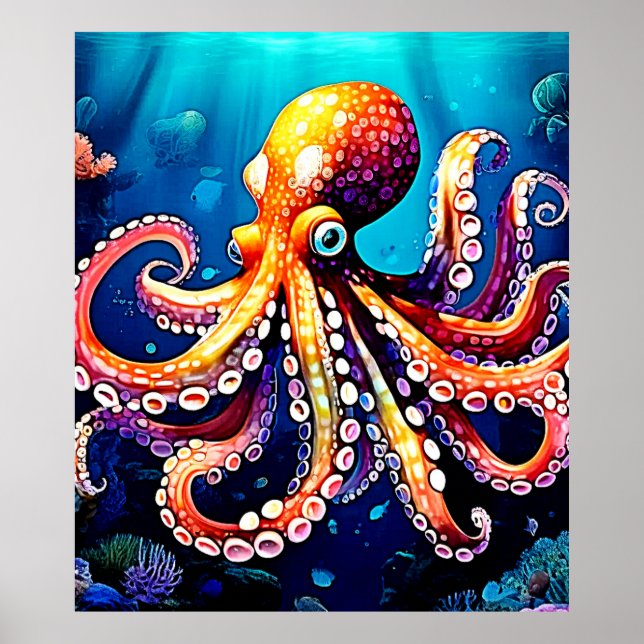 Colorful Octopus View Design Poster (Front)