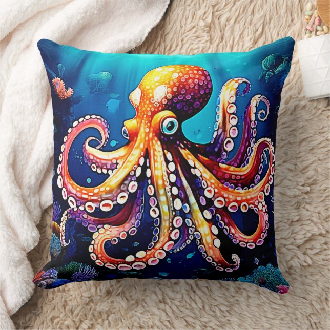 Colorful Octopus View Design Throw Pillow (Blanket)