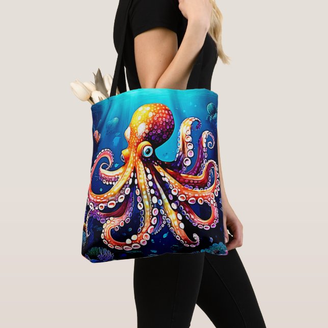 Colorful Octopus View Design Tote Bag (Close Up)