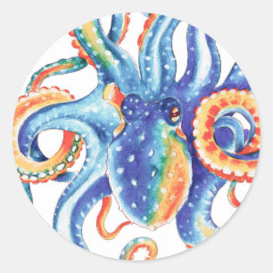 Colorful Octopus Watercolor Art Classic Round Sticker